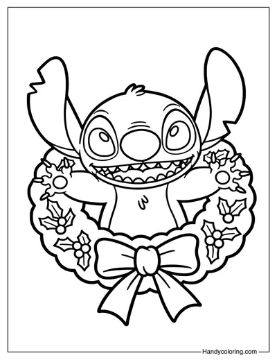 Stitch Christmas Wreath Coloring Page