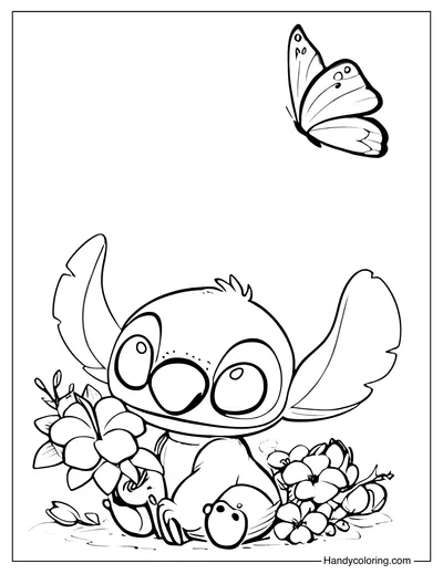 Stitch Coloring Page with Butterfly