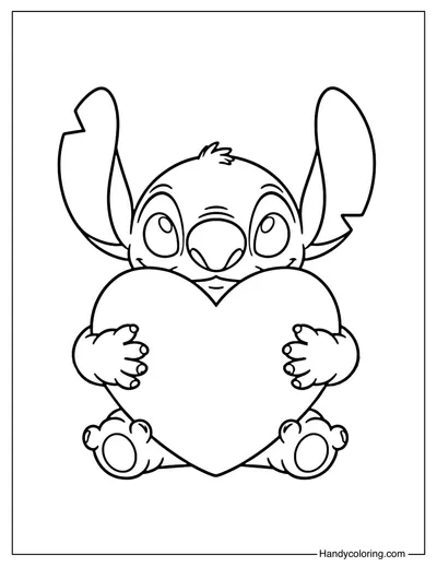 Stitch Disney Holding a Heart Coloring Page