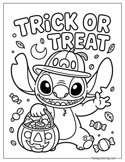 Stitch Disney Trick or Treat Coloring Page