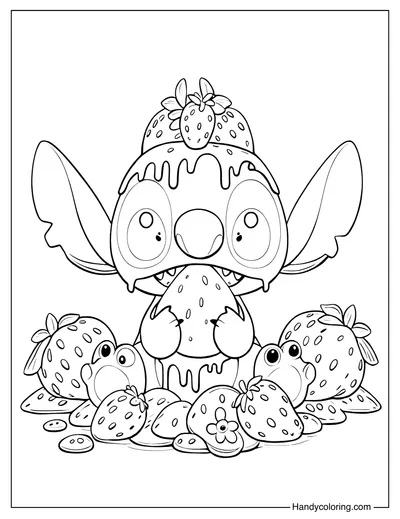 Stitch Eating Strawberries Coloring Page