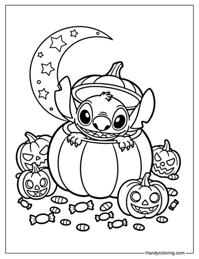Stitch Halloween Pumpkin Coloring Page