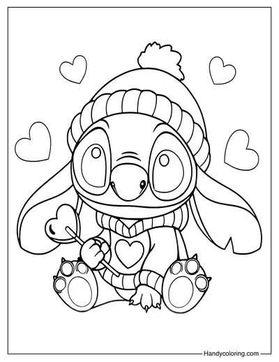 Stitch Holding a Heart Lollipop Coloring