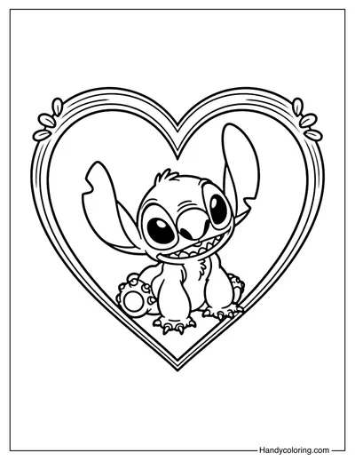 Stitch in a Heart Coloring Page