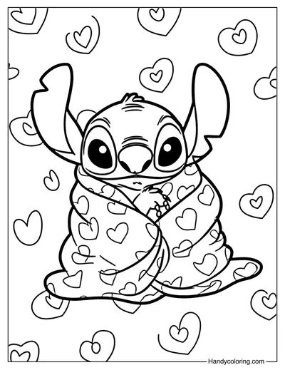 Stitch in a Valentine's Day Blanket Coloring Page