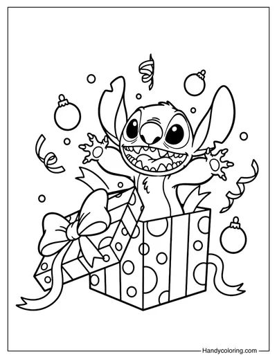 Stitch Inside a Christmas Gift Coloring Page