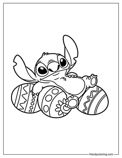 Stitch Lying on Easter Eggs
