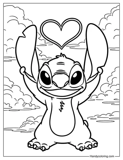 Stitch Makes a Heart Coloring Page