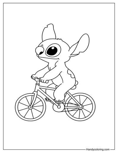 Stitch Riding a Bicycle Coloring Page