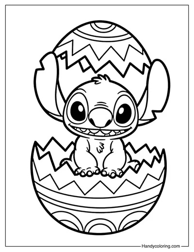Stitch Sitting in a Giant Easter Egg