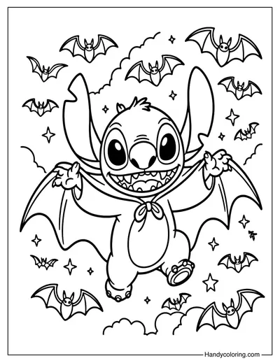 Stitch Vampire Halloween Coloring Page