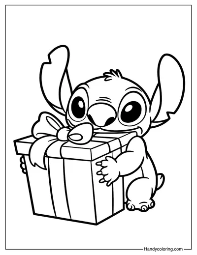 Stitch with Christmas Gift Coloring Page