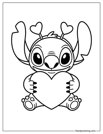 Stitch with Headband Heart Coloring Page