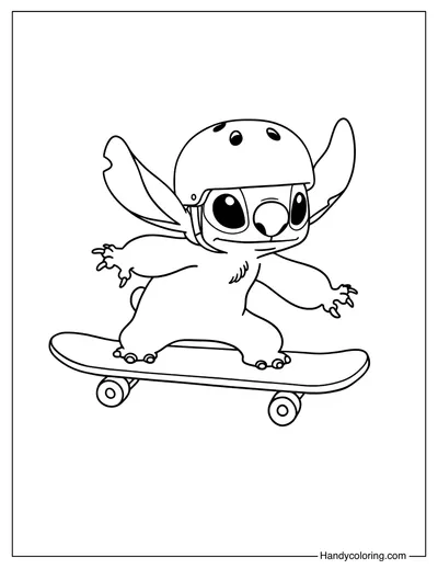 Stitch with Skateboard Coloring Page