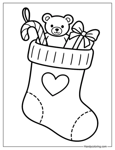 Stocking with Candy and Toys Coloring Page