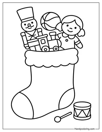 Stocking with Toy Parade Coloring Page