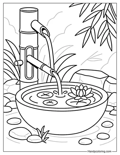Stone Bowl and Lotus Coloring Page