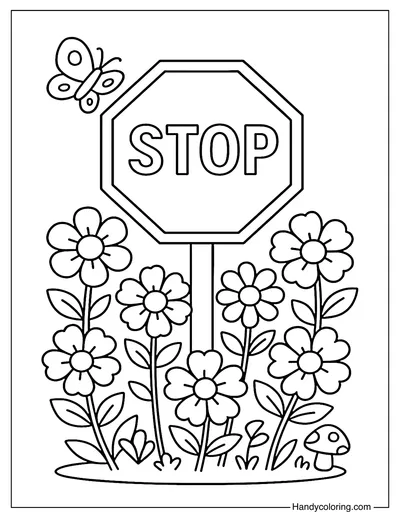 Stop Sign Magic Garden Coloring Page