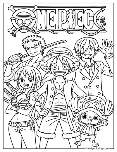 Straw Hat Crew Group with One Piece Logo