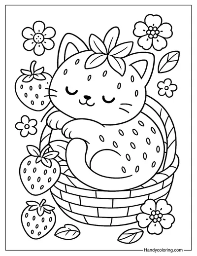 Strawberry Cat Coloring Page
