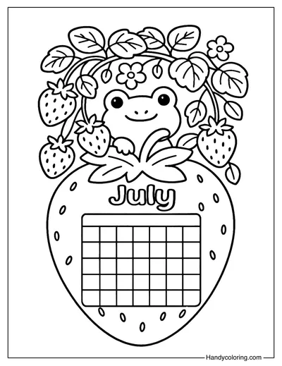 Strawberry Garden Calendar July Coloring Page