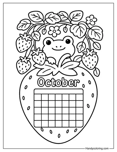 Strawberry Garden Calendar October Coloring Page