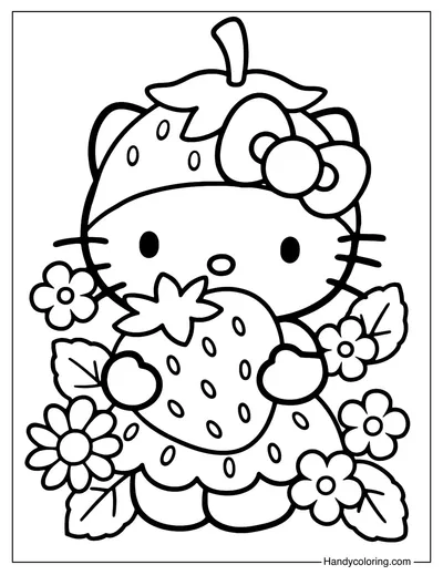 Strawberry Hello Kitty Coloring Page