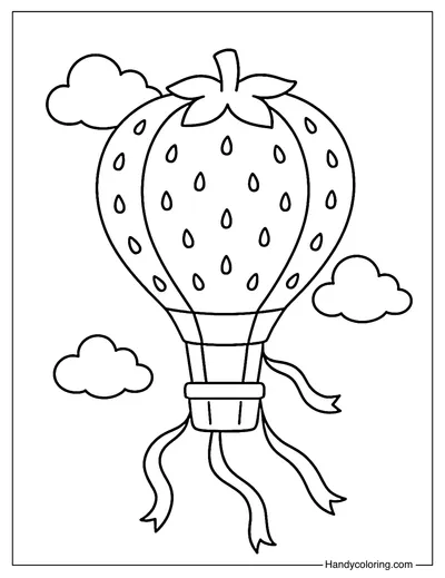 Strawberry Hot Air Balloon Coloring Page