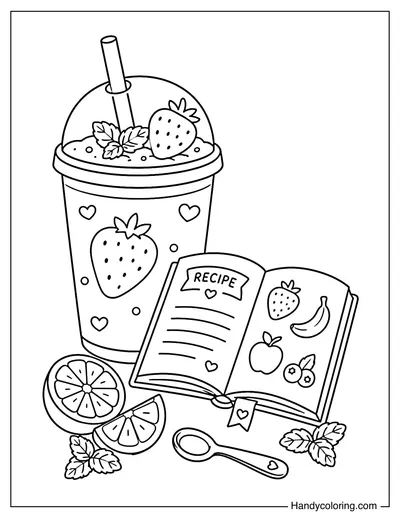 Strawberry Smoothie and Open Recipe Book