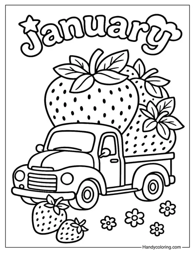 Strawberry Truck January Coloring Page