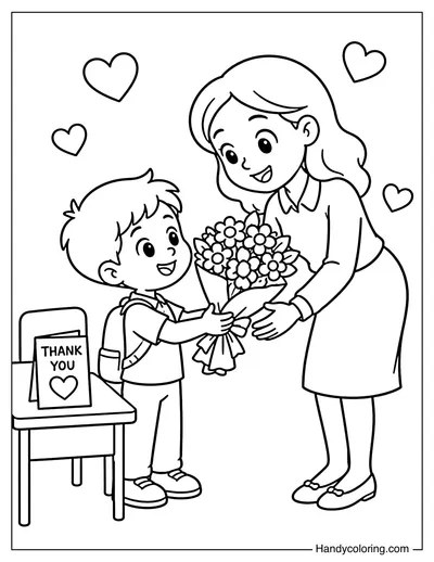 Student Giving Teacher a Flower Bouquet
