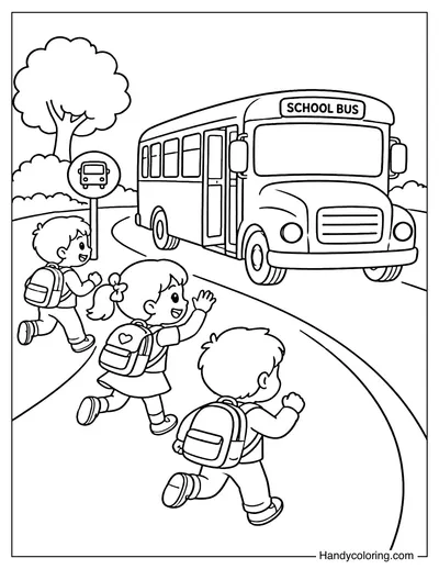 Students Running to School Bus