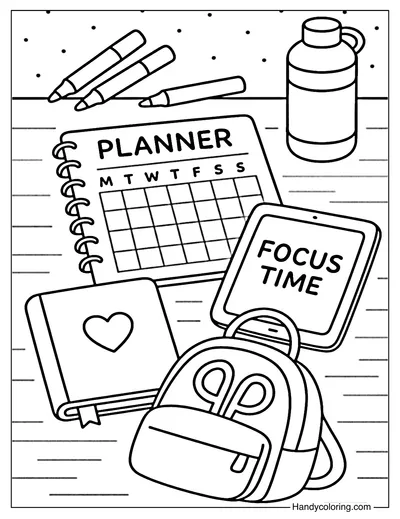 Study Essentials Flatlay Coloring Page