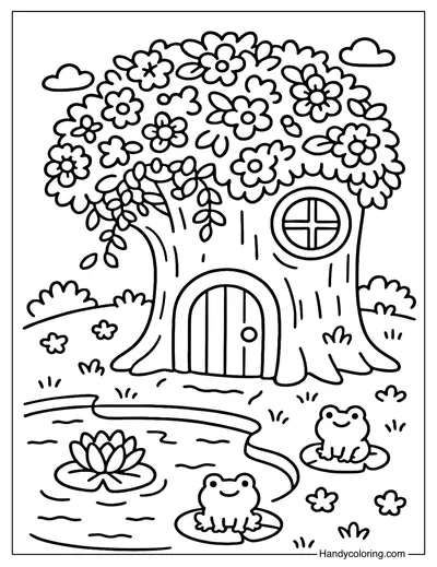 Stump with Crystal Pond Coloring Page