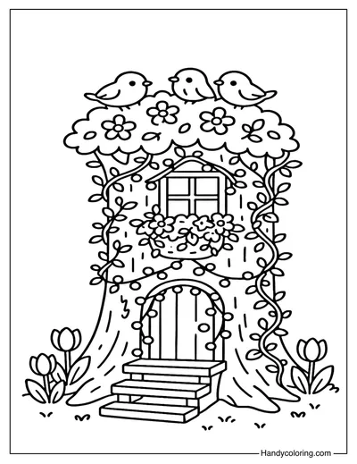 Stump with Fairy Lights Coloring Page