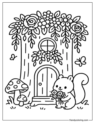 Stump with Flower Crown Coloring Page