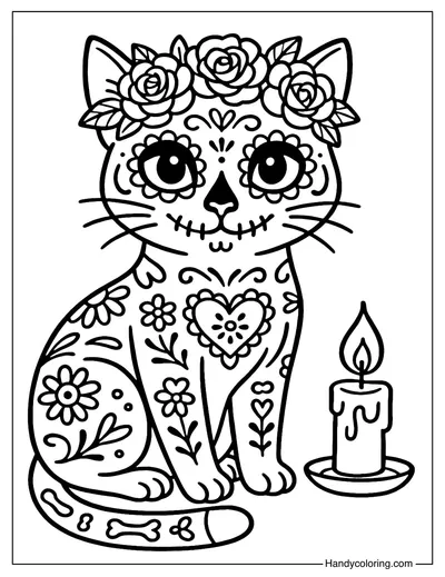 Sugar Skull Cat Coloring Page