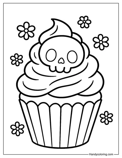 Sugar Skull Cupcake Coloring Page