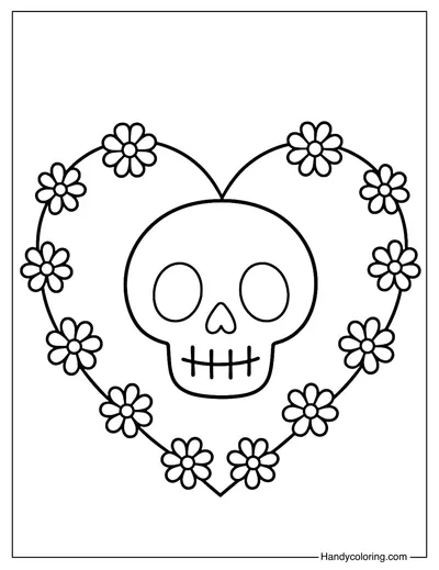 Sugar Skull Heart Coloring Page