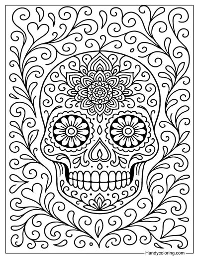 Sugar Skull Mandala Coloring Page