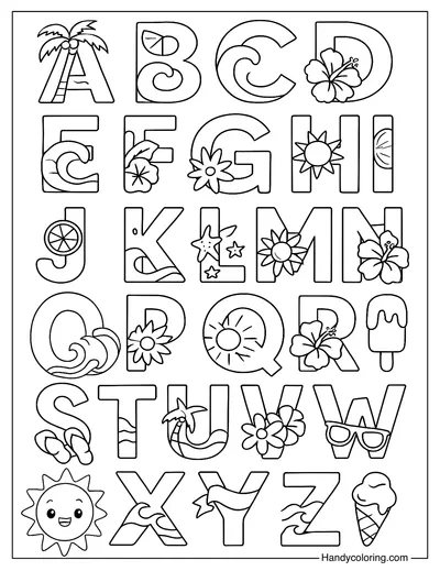 Summer Alphabet Letters Coloring Page