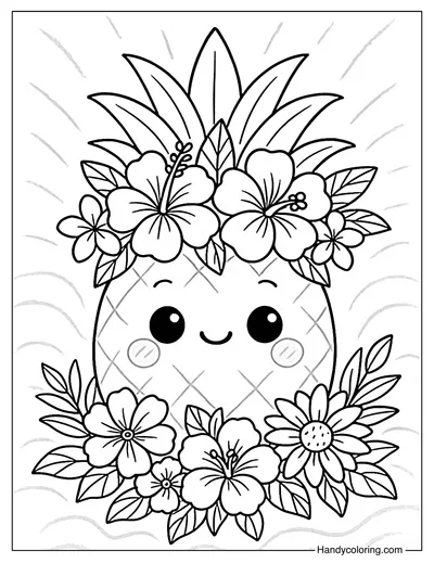 Summer Bloom Pineapple Coloring Page