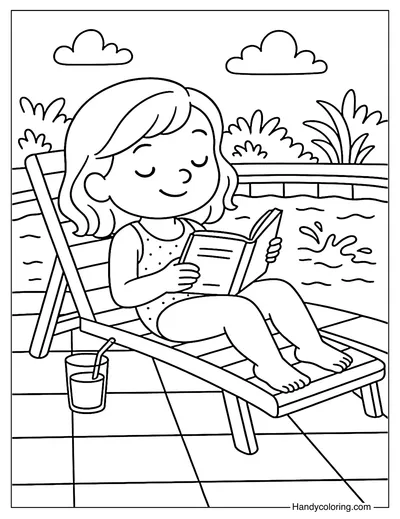 Summer Book by the Pool Coloring Page