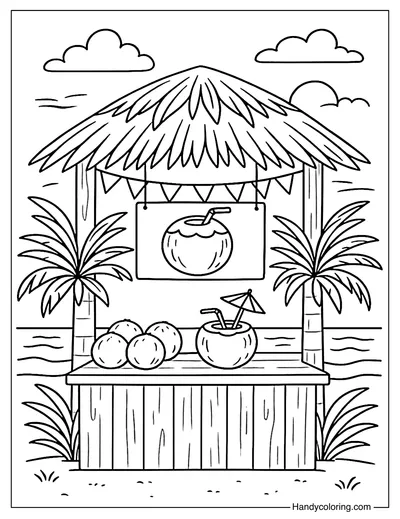 Summer Breeze Coconut Stand Coloring Page