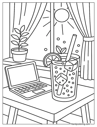 Summer Cafe Drink Corner Coloring Page