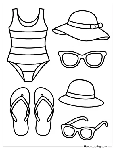 Summer Clothes and Accessories Coloring Page