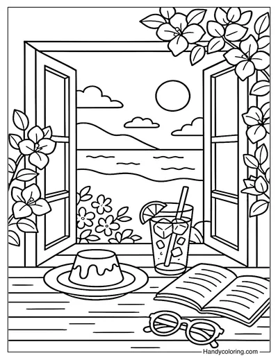 Summer Dessert Window View Coloring Page