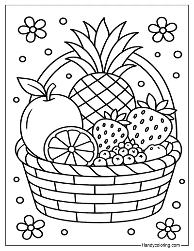Summer Fruits Basket Coloring Page