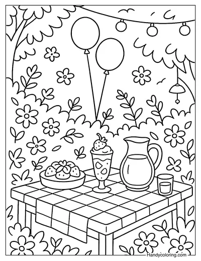 Summer Garden Party Treats Coloring Page