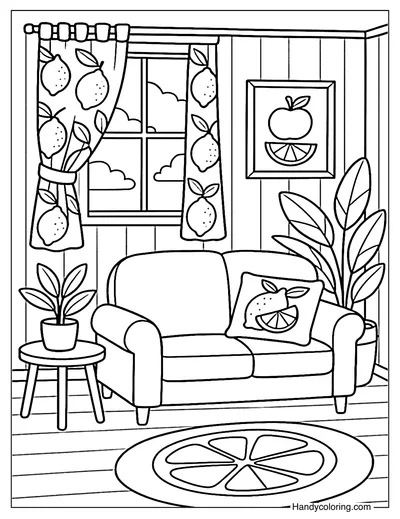 Summer Lemon Room Coloring Page